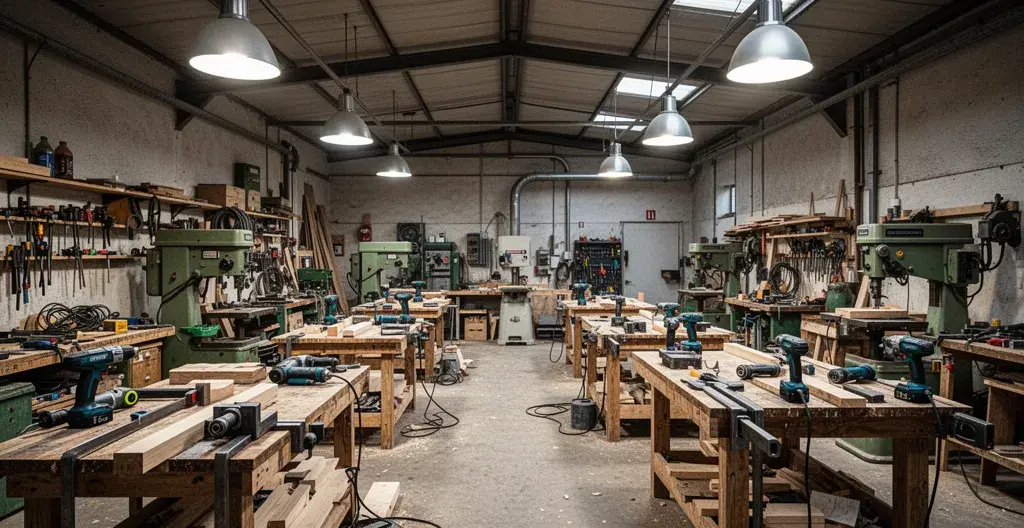 Atelier professionnel équipé de machines-outils énergivores